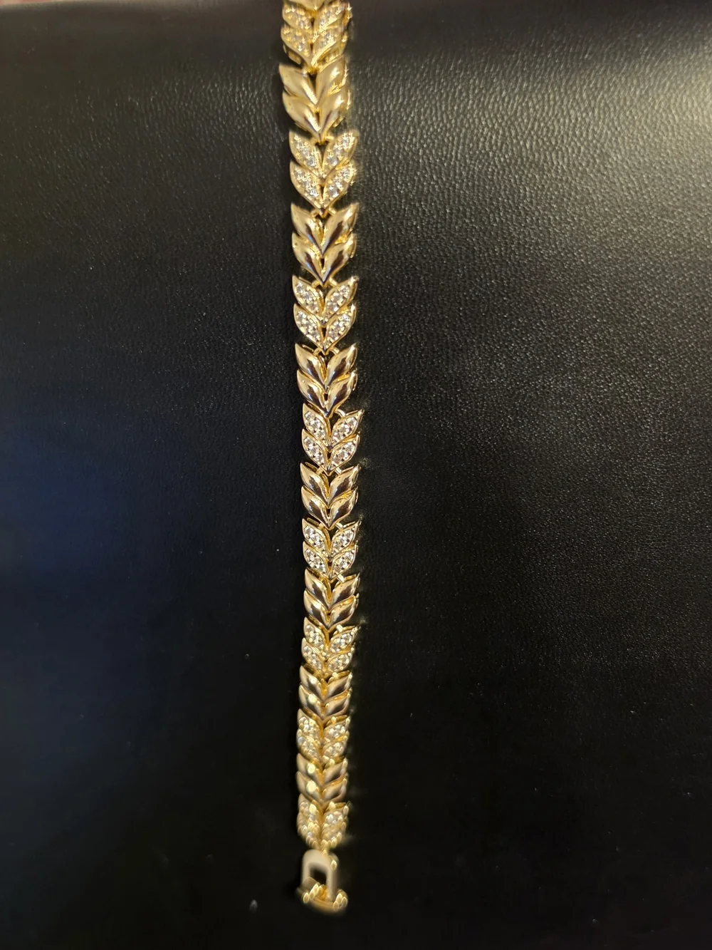 Gold Leaf Tennis Bracelet with Crystal Accents
